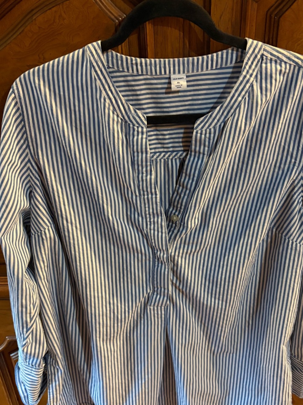 Old Navy Blue and White Striped Popover Shirt
